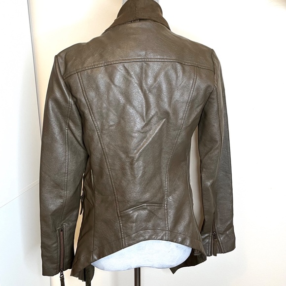 BNCI Blanc Noir Faux Leather Suede Jacket Size Small Brown Draped Scarf Coat - Picture 8 of 14